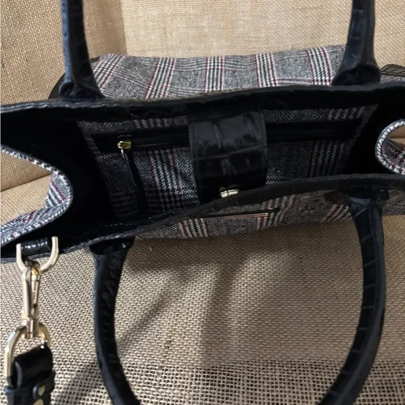 Brahmin Monique Multi Highland Genuine Leather Wool Plaid Tote - Picture 10 of 11